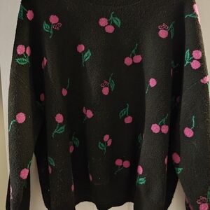 Victoria's Secret Cherry Patterned Black Sweater Size L